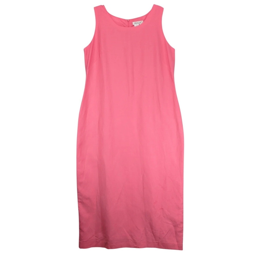 Coldwater Creek Pink Linen Blend Maxi Dress‎ Sz 16 Sleeveless Lined Resort Beach